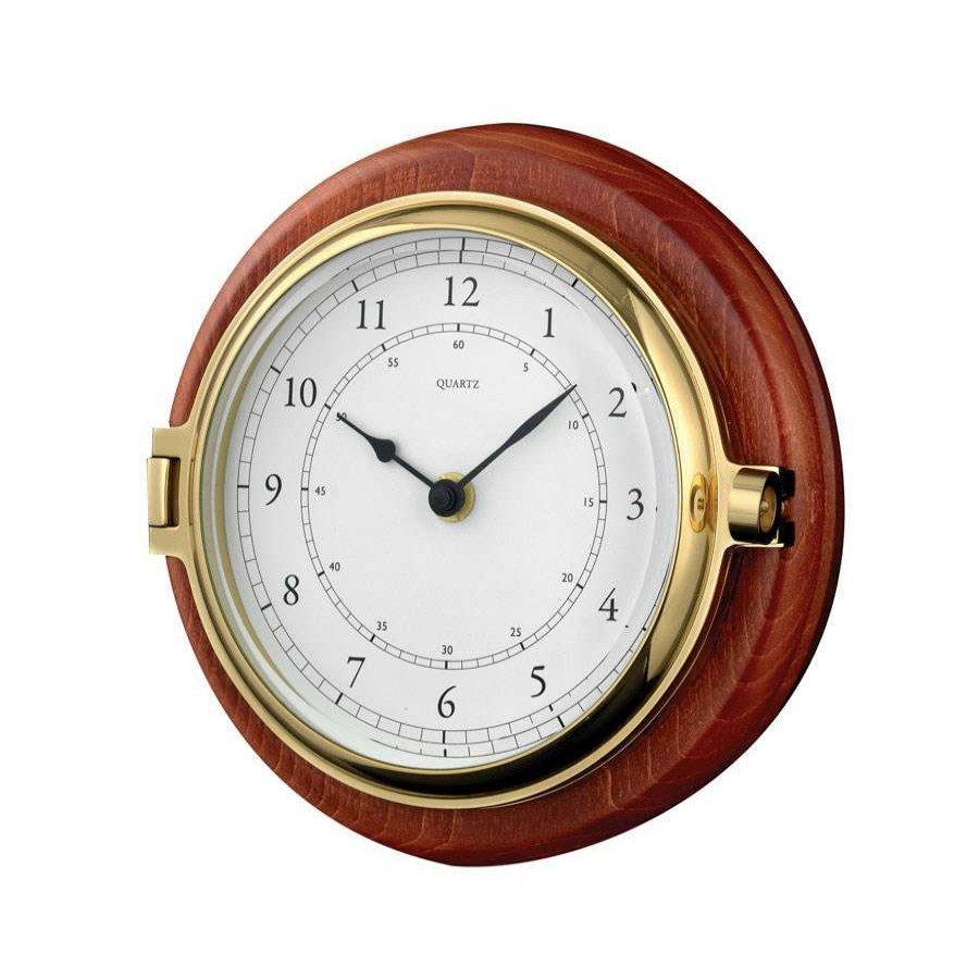 Clocks * | Scully & Scully Quartz Clock With Brass Bezel And Mahogany Finish